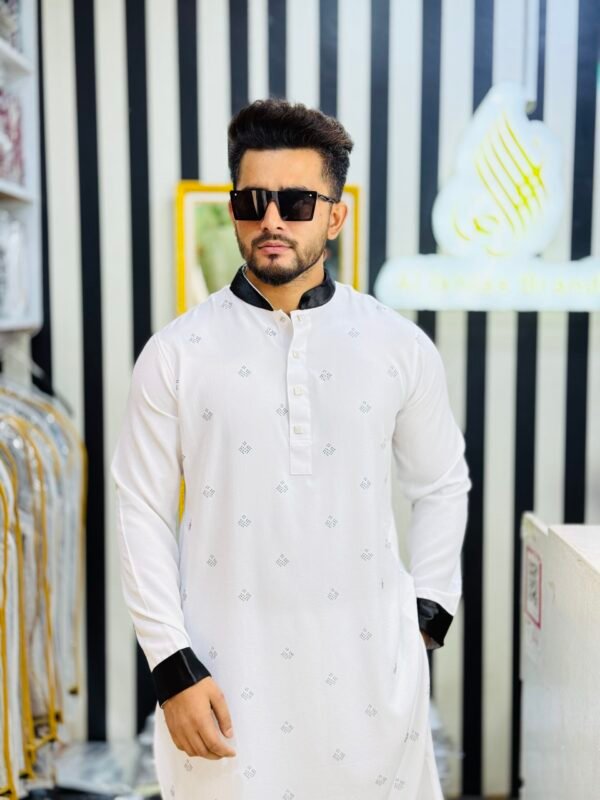 Premium Stone Punjabi Collection White