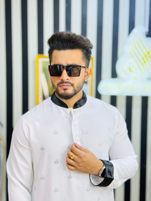 Premium Stone Punjabi Collection White
